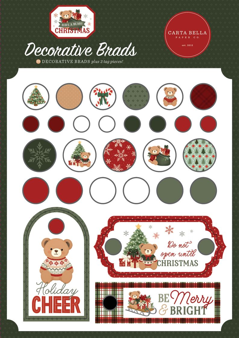 ***Pre-Order*** Carta Bella - Have A Beary Christmas - Decorative Brads