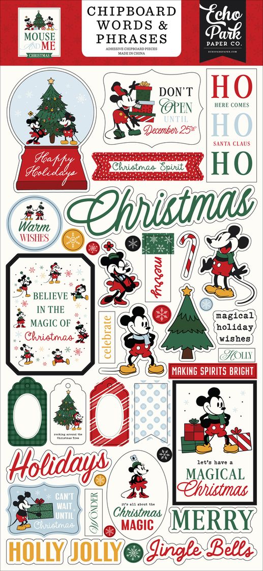 ***Pre-Order*** Echo Park - Mouse And Me Christmas - 6x13 Chipboard Word & Phrases