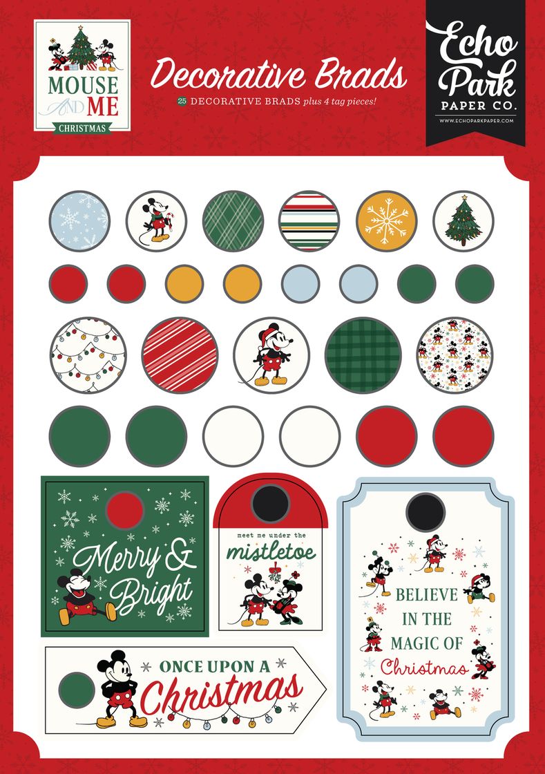 ***Pre-Order*** Echo Park - Mouse And Me Christmas - Decorative Brads