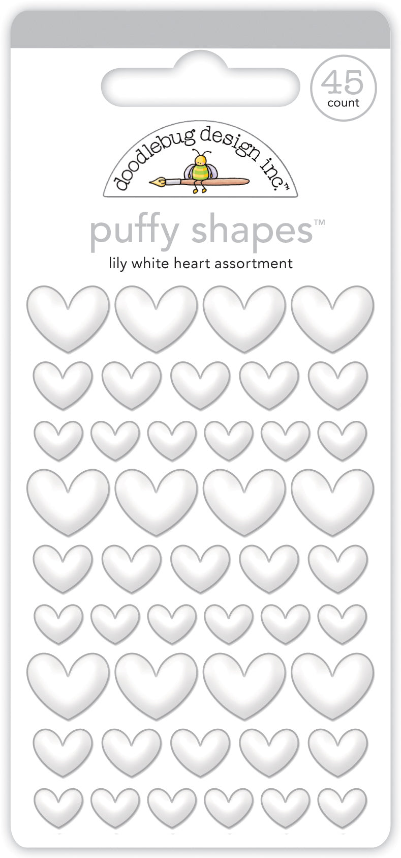 Doodlebug - Heart Puffy Shapes - Lily White