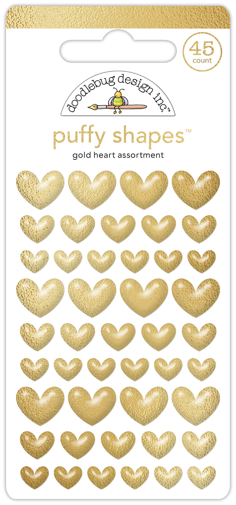 Doodlebug - Heart Puffy Shapes - Gold