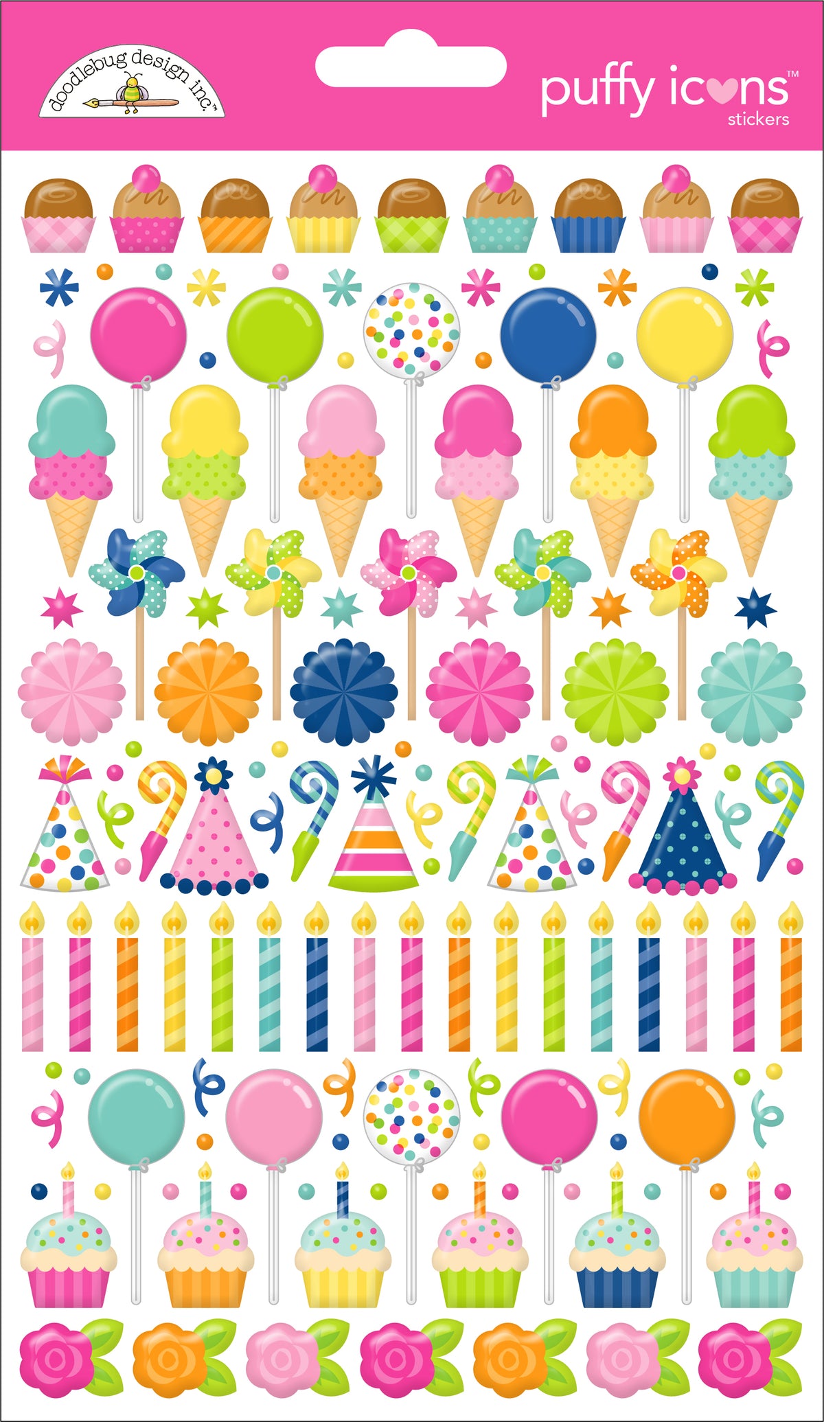 Doodlebug - Cupcakes & Candles - Puffy Icons Stickers