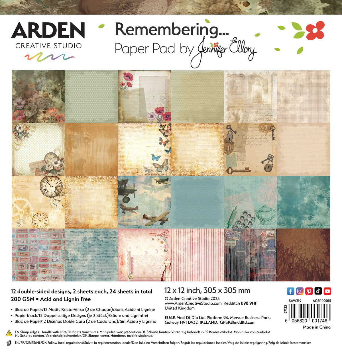 Arden Creative Studio - Remembering - 12in x 12in Paper Pad