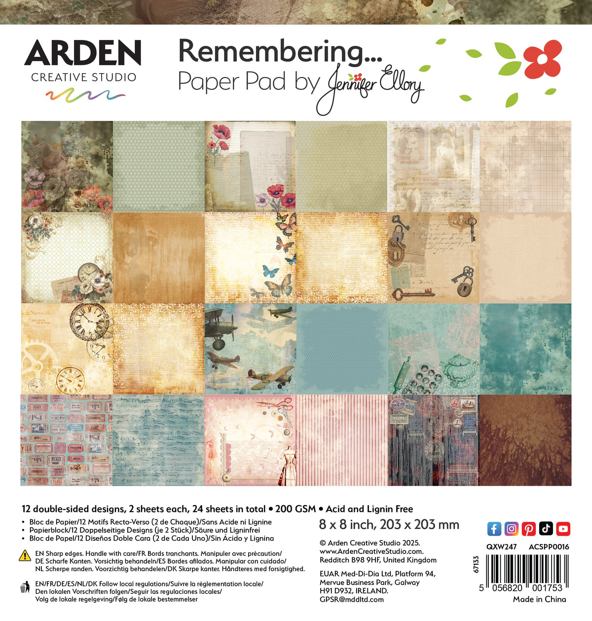 Arden Creative Studio - Remembering - 8in x 8in Paper Pad