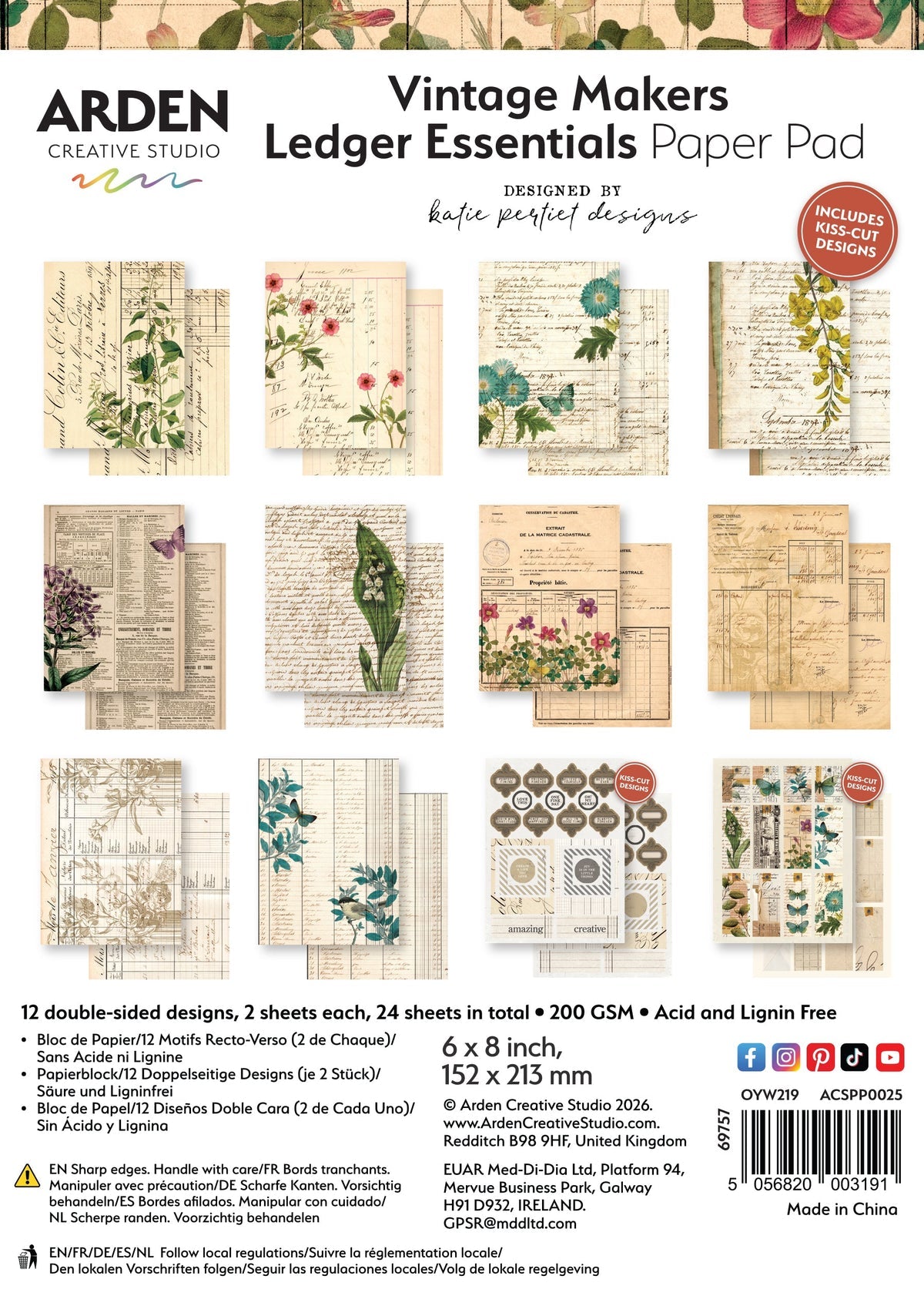 Arden Creative Studio - Garden Chronicles - Vintage Makers Ledger Essentials - 6in x 8in Paper Pad