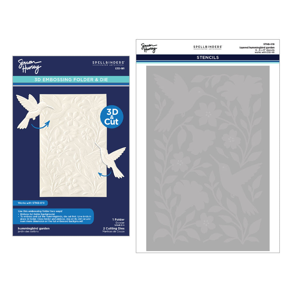 ***Pre-Order*** Spellbinders - Hummingbird Garden 3D Folder and Stencil Bundle by Simon Hurley