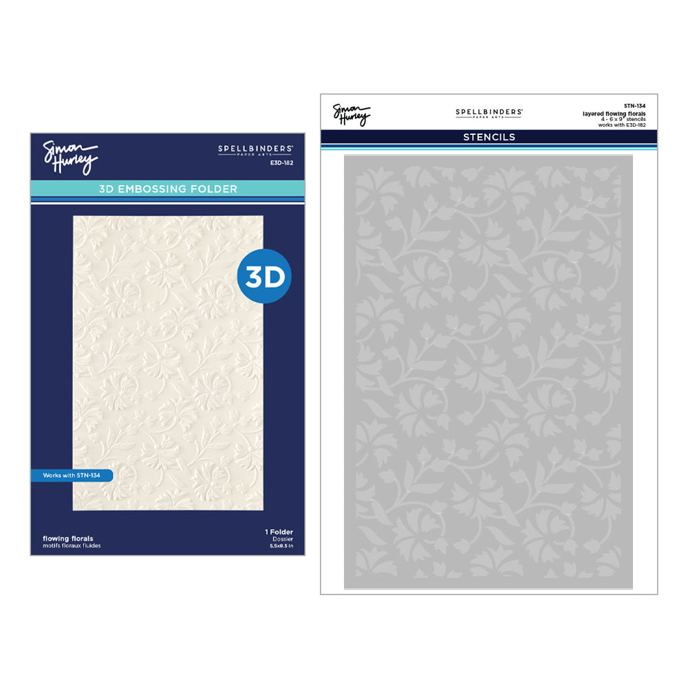 ***Pre-Order*** Spellbinders - Flowing Florals 3D Embossing Folder and Stencil Bundle by Simon Hurley