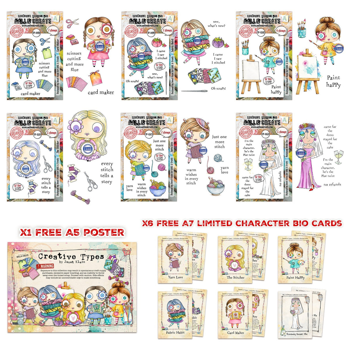***Pre-Order*** AALL And Create - Janet Klein Creative Types Stamp Bundle + A5 Free Poster & Bio Cards - #JK007