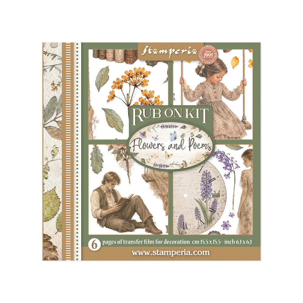 ***Pre-Order*** Stamperia - Printed Decorative Rub On Kit For Art And Craft Cm 15,5X15,5 - Flowers And Poems