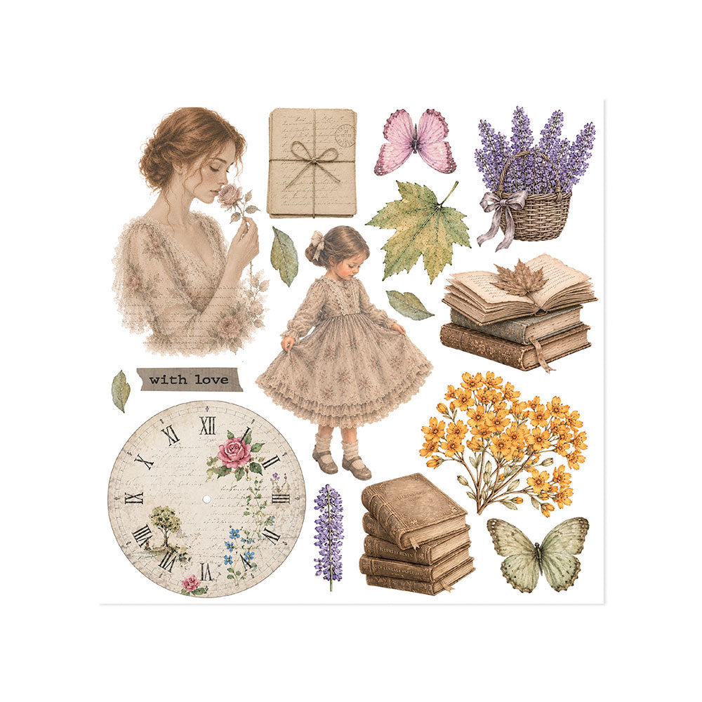 ***Pre-Order*** Stamperia - Printed Decorative Rub On Kit For Art And Craft Cm 15,5X15,5 - Flowers And Poems