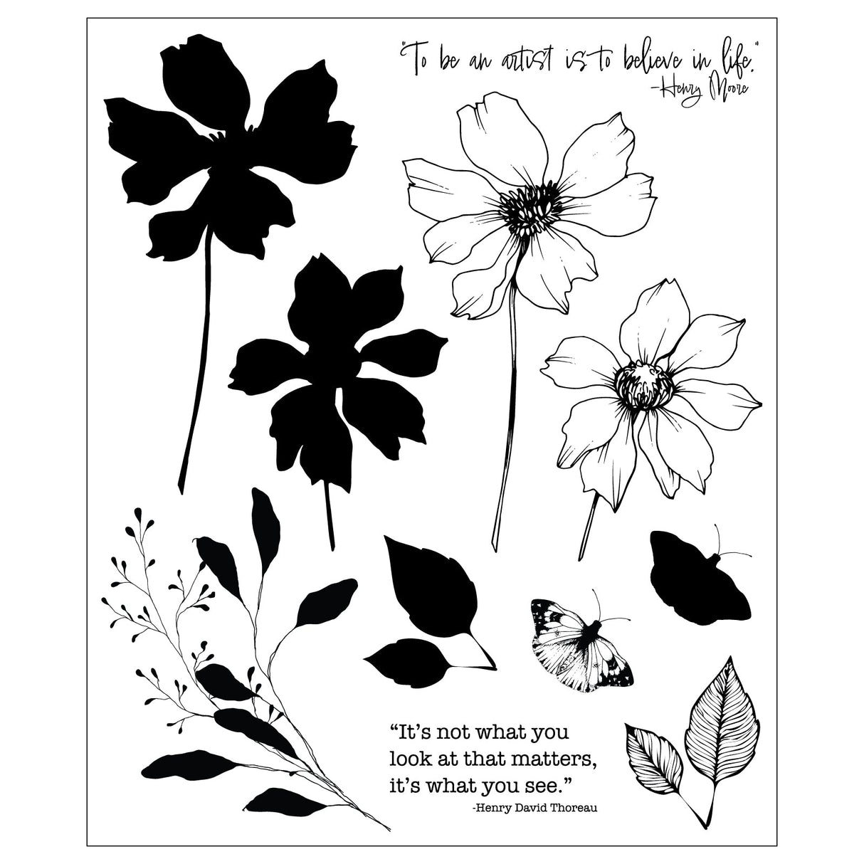 Sizzix - Sizzix Studio Clear Stamp Set 11PK Wild Blooms by Willow Wolfe