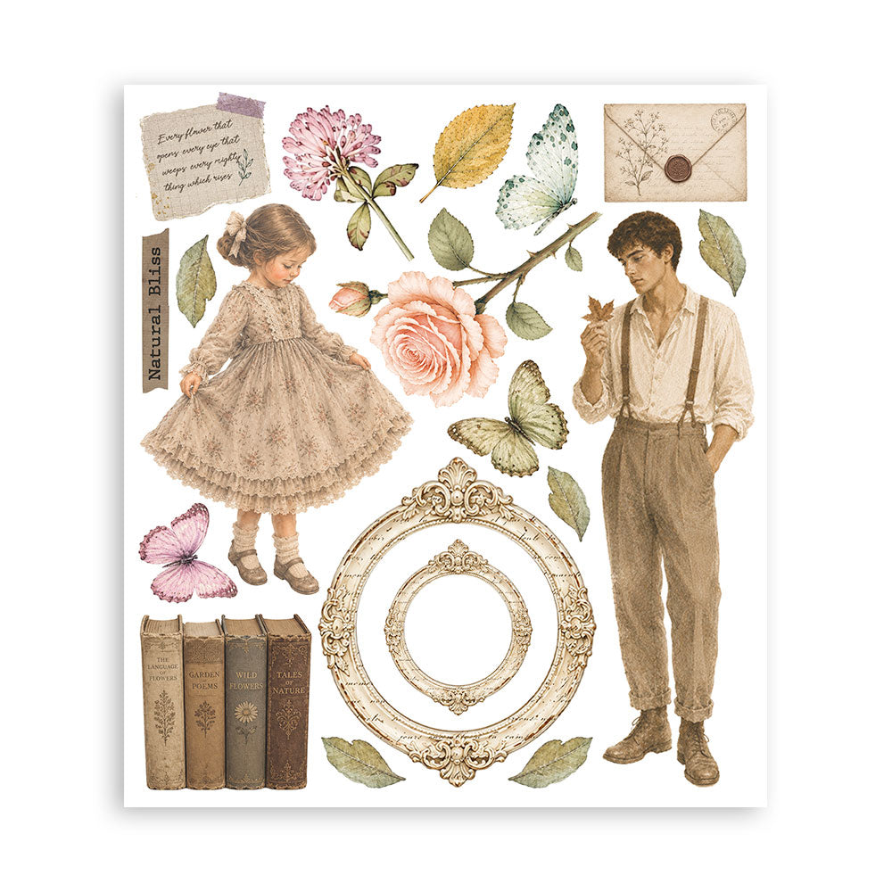 ***Pre-Order*** Stamperia - Printed Decorative Rub On Selection For Art And Craft Cm 20,5X23 - Flowers And Poems