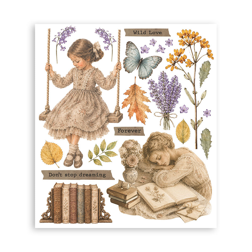 ***Pre-Order*** Stamperia - Printed Decorative Rub On Selection For Art And Craft Cm 20,5X23 - Flowers And Poems