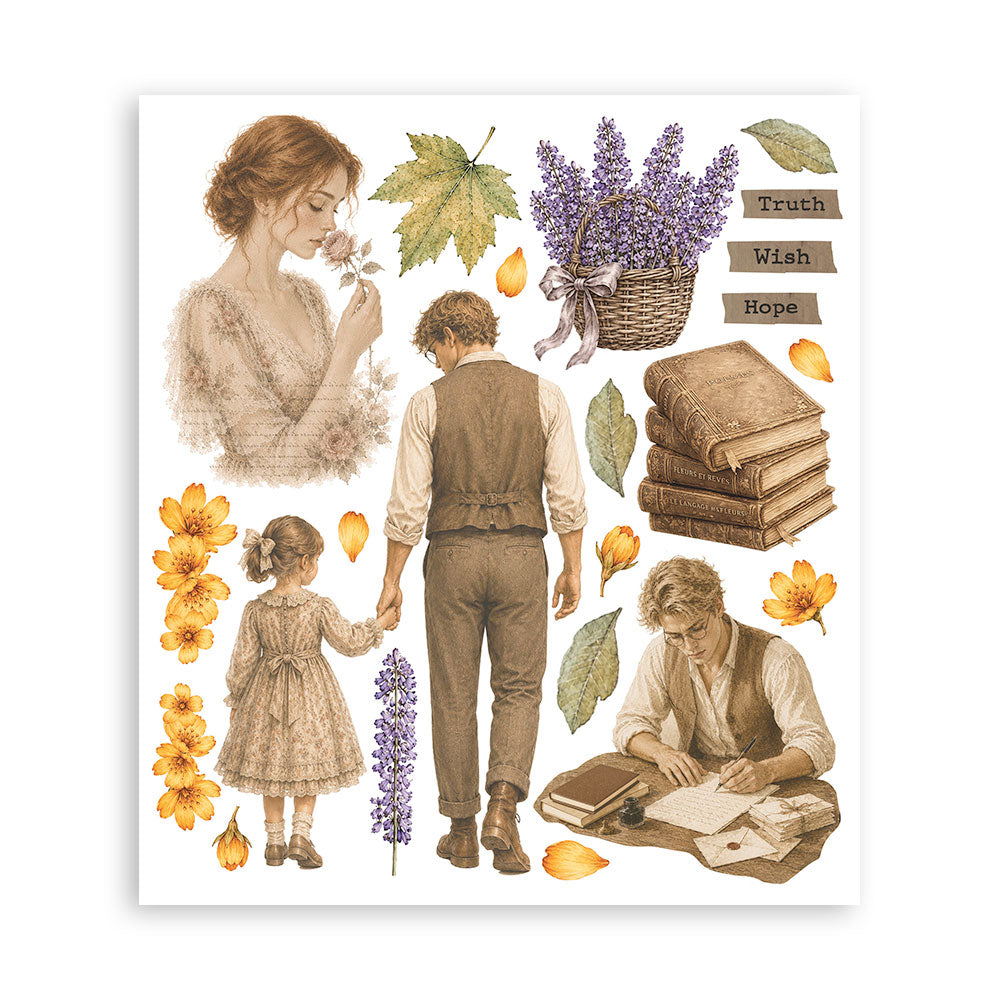 ***Pre-Order*** Stamperia - Printed Decorative Rub On Selection For Art And Craft Cm 20,5X23 - Flowers And Poems