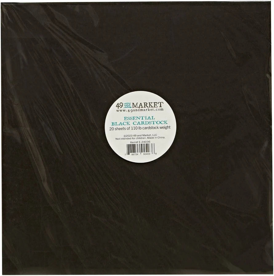 49 And Market - Essential Cardstock - 12 x 12 - Black - Single Sheet
