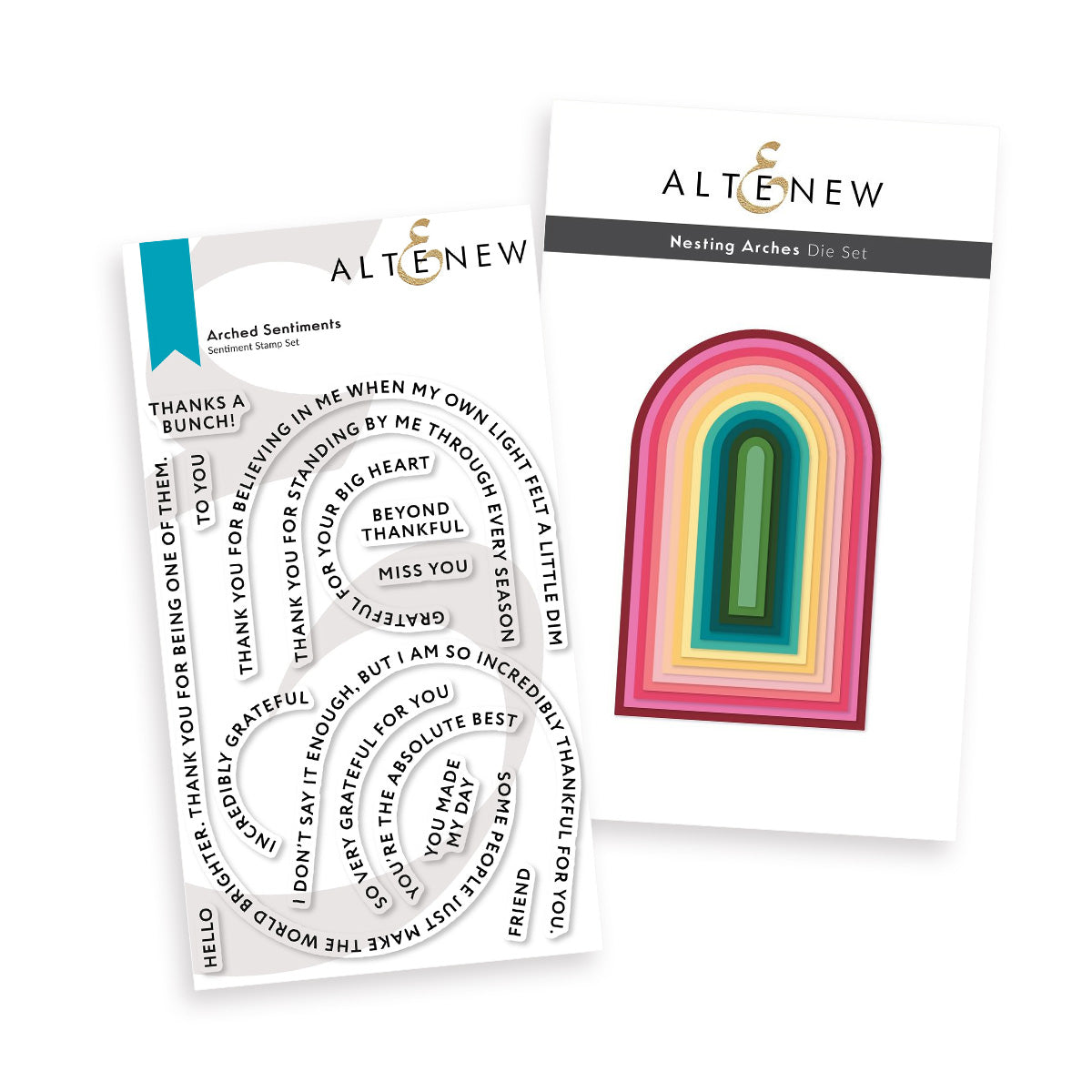 ***Pre-Order*** Altenew - Arched Sentiments Stamp & Die Bundle
(Arched Sentiments Stamp Set + Nesting Arches Die Set)