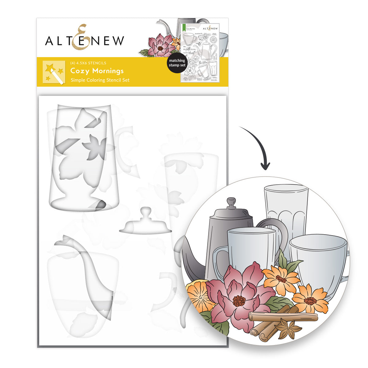 ***Pre-Order*** Altenew - Cozy Mornings Coloring Stencil Set (4 in 1)