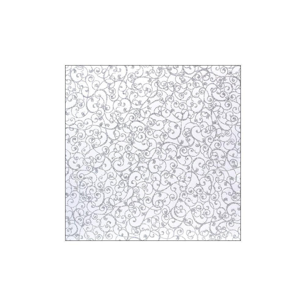 American Crafts - Patterned Glitter Cardstock 12"X12" - Swirl/Silver