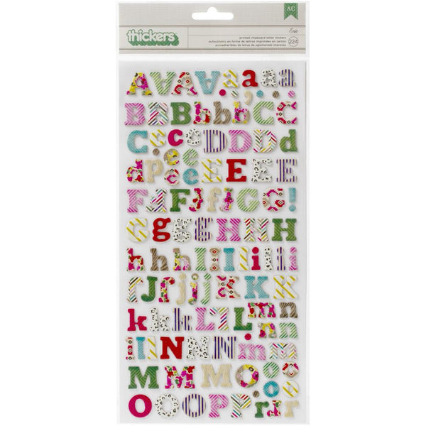 American Crafts - On Trend - Thickers Alphabet Stickers - Eric - Multi Print Chipboard