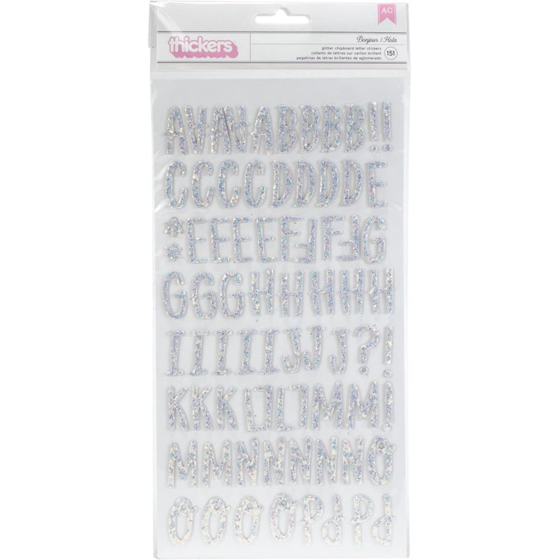 Dear Lizzy - Stay Colorful - Thickers Alpha Stickers - Bonjour Alpha - Multi Glittered Chipboard