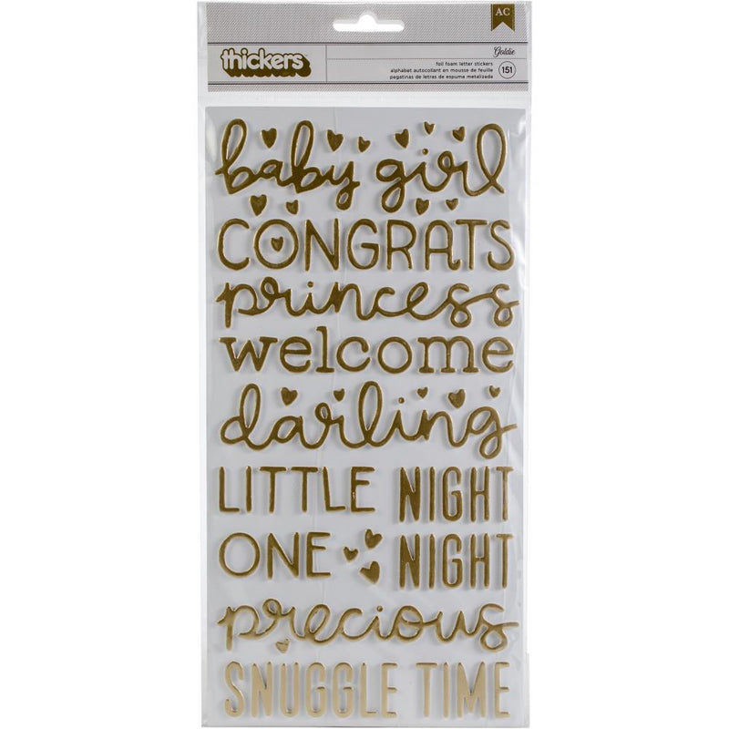 American Crafts - Night Night Baby Girl - Thickers Stickers - Words & Numbers - Gold Foiled Foam