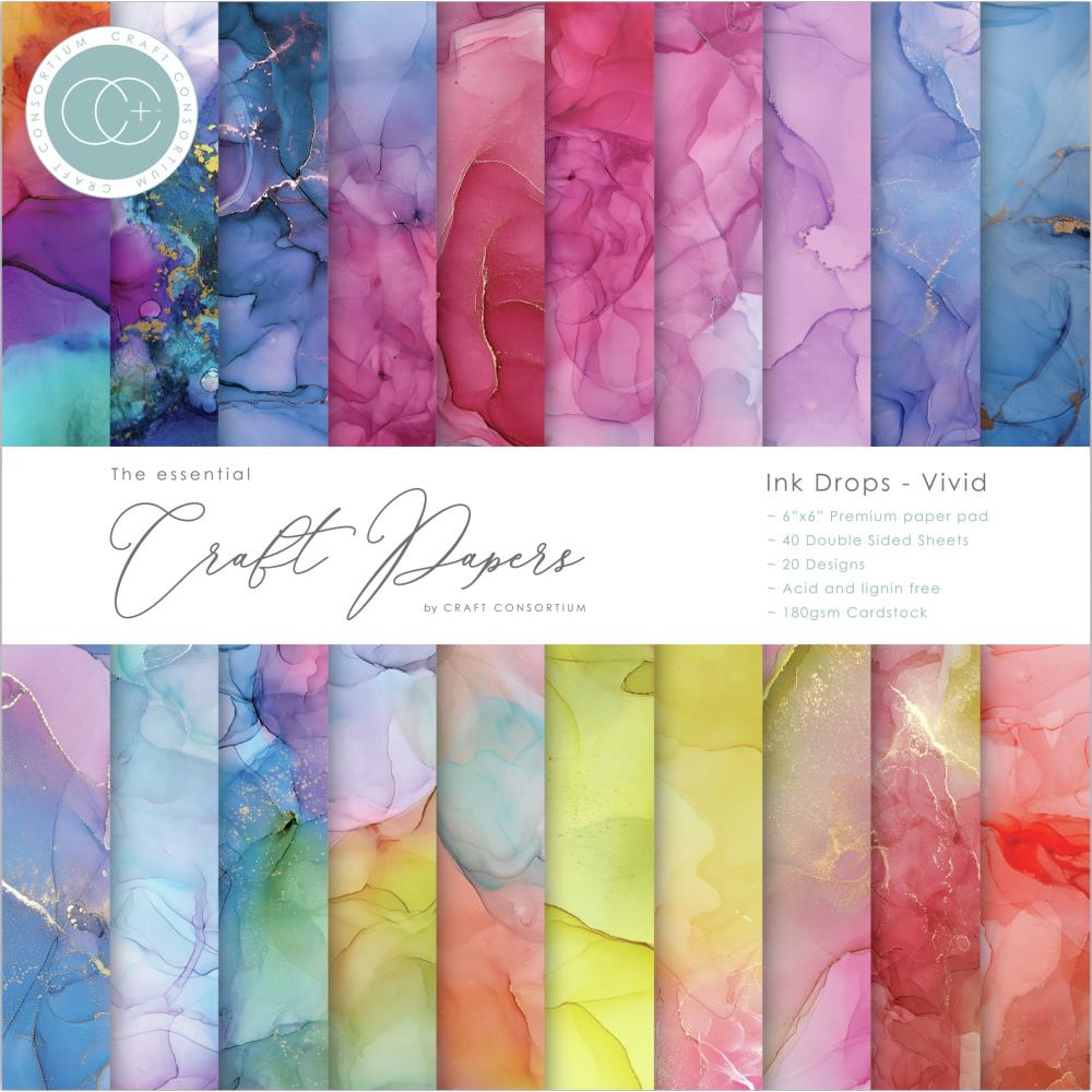 Craft Consortium - Double-Sided Paper Pad 6"X6" - Ink Drops - Vivid