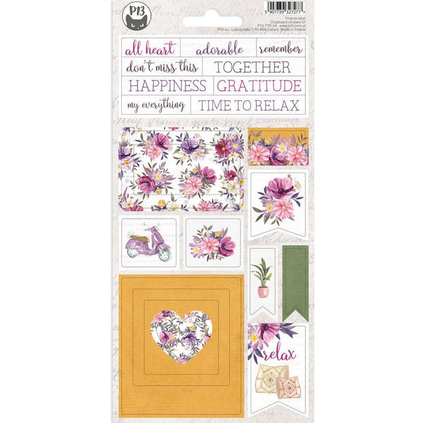 P13 - Time To Relax - Chipboard Stickers 4"X8"