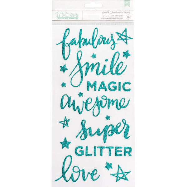 Shimelle - Glitter Girl - Thickers Stickers - Sparkle - Phrases - Foam - Teal Glitter