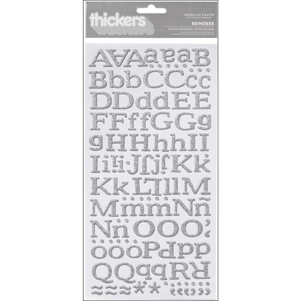 American Crafts - Thickers Chipboard Glitter Stickers - Reindeer - Silver