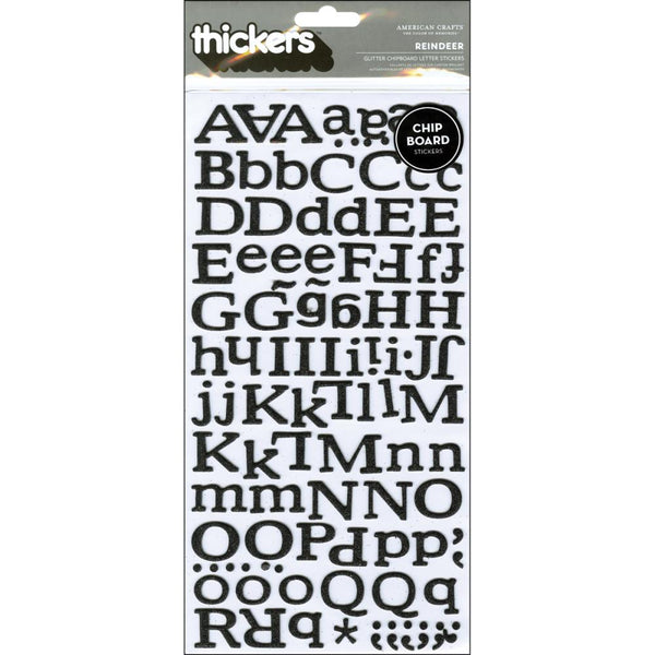 American Crafts - Thickers Chipboard Glitter Stickers - Reindeer - Black