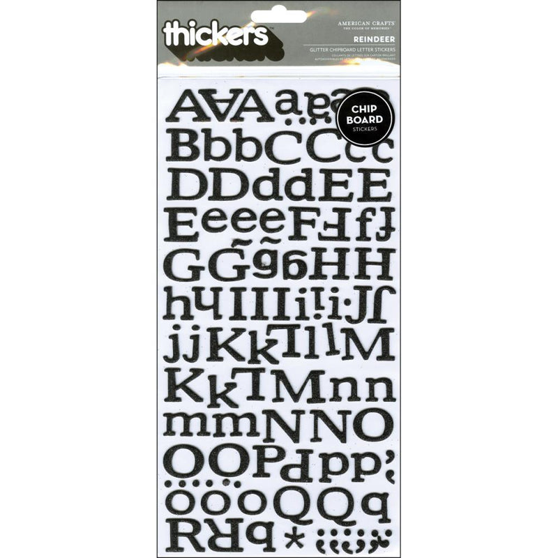 American Crafts - Thickers Chipboard Glitter Stickers - Reindeer - Black