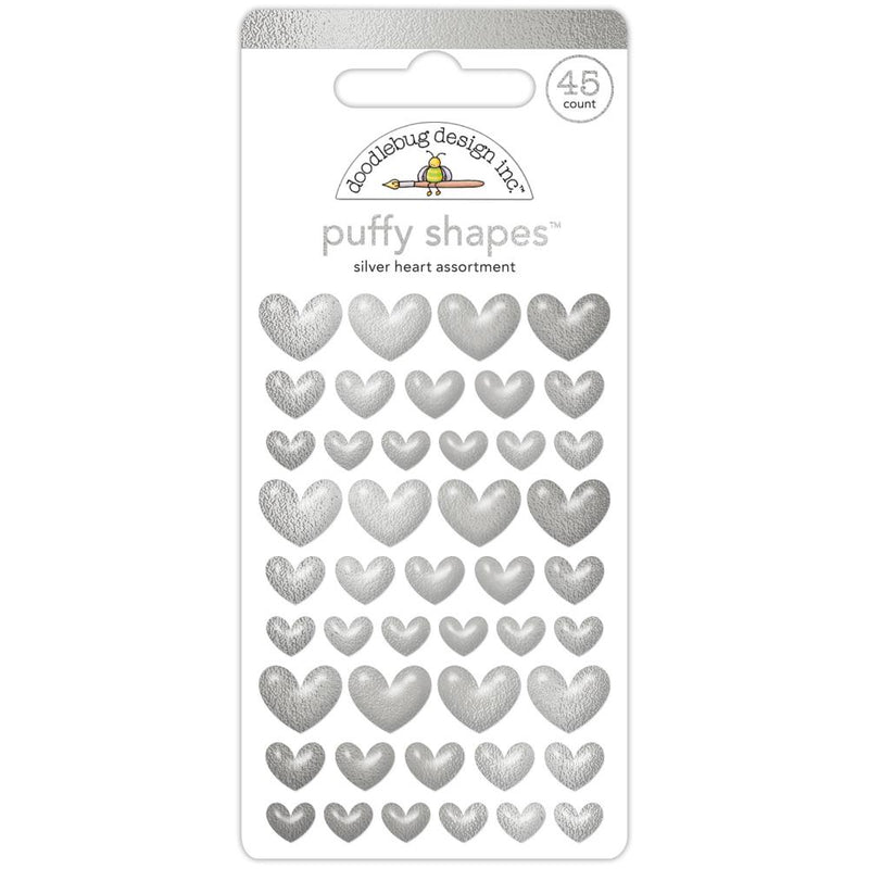 Doodlebug - Hello Again - Puffy Stickers - Silver Heart