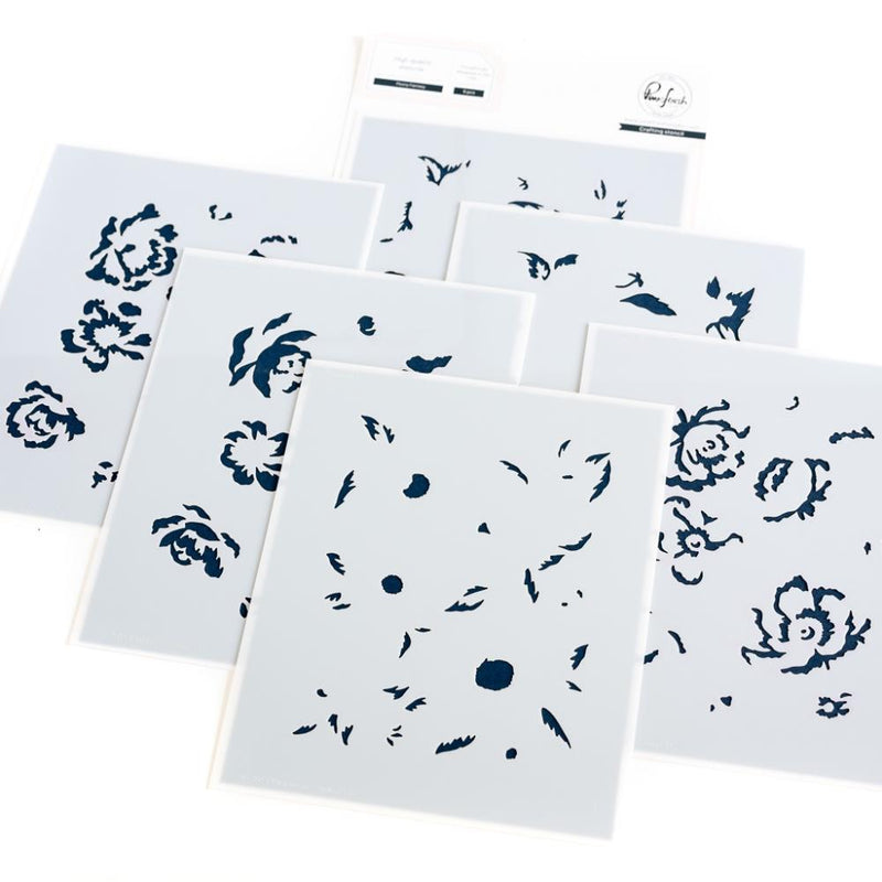 Pinkfresh Studio - Stencils 4.25"x5.5" 6/Pkg - Peony Fantasy