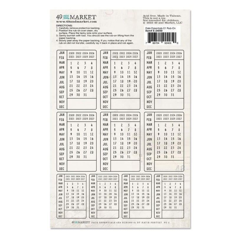 49 And Market - Rub-Ons 6"X8" 2/Sheets - Date Essentials 01