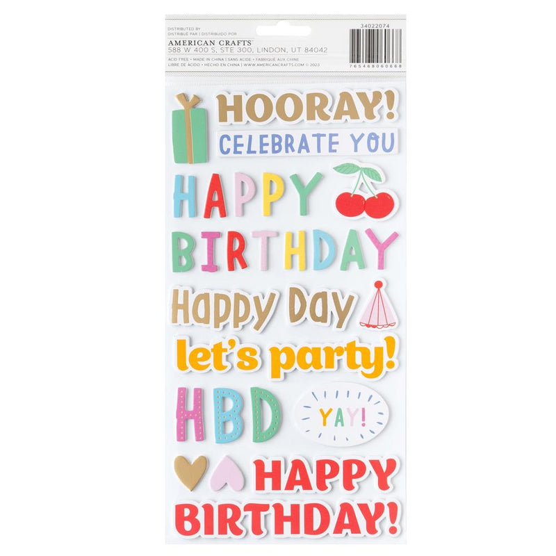 Pebbles - All The Cake - Thickers Stickers - Phrases With Gold Foil