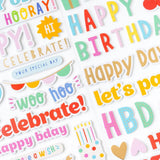 Pebbles - All The Cake - Thickers Stickers - Phrases With Gold Foil