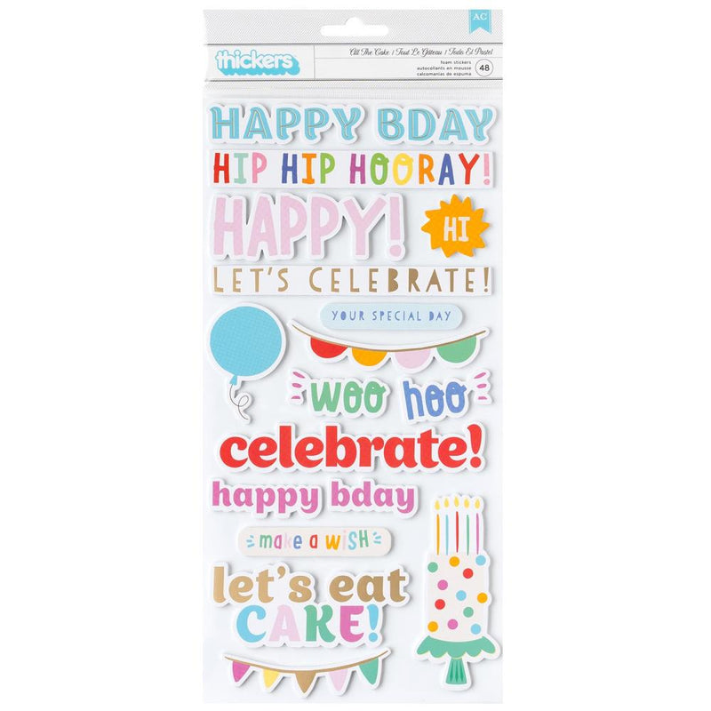 Pebbles - All The Cake - Thickers Stickers - Phrases With Gold Foil