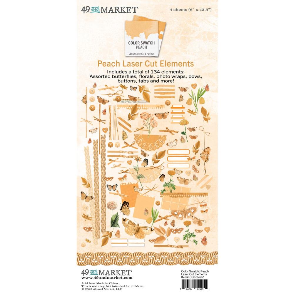 49 And Market - Color Swatch: Peach - Laser Cut Outs Elements