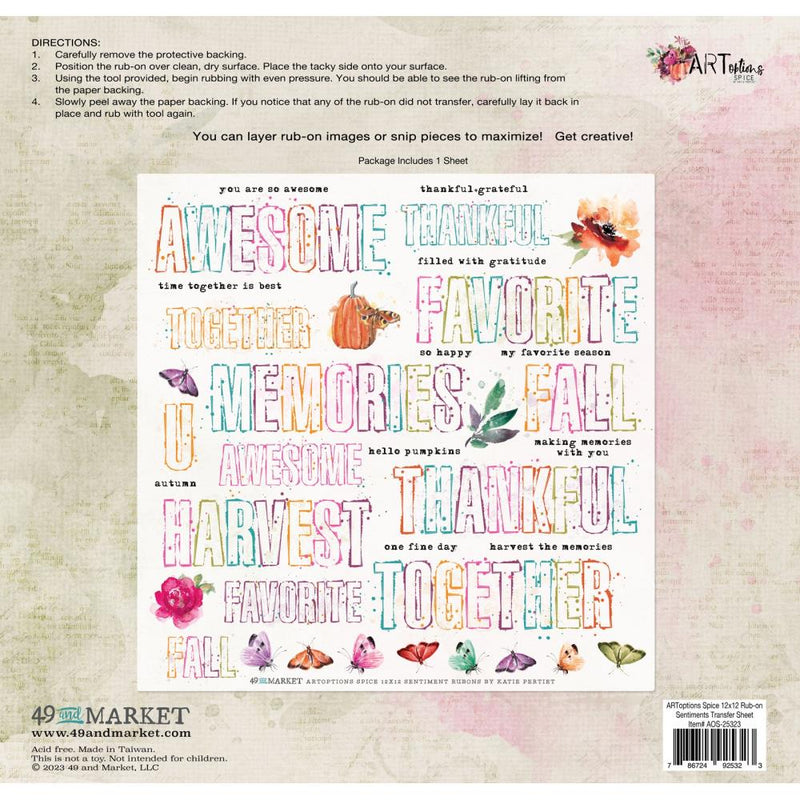 49 And Market - ARToptions Spice - Rub-Ons 12"X12" 1/Pkg - Sentiments