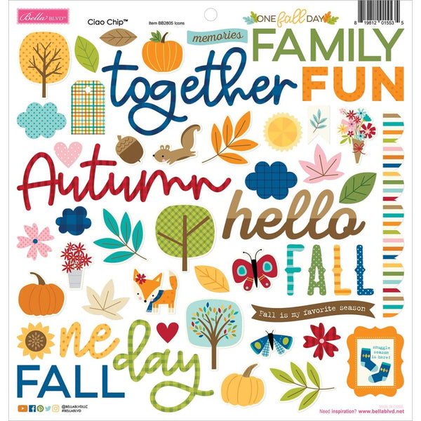 Bella Blvd - One Fall Day - Ciao Chipboard Stickers 12"X12" - Icons