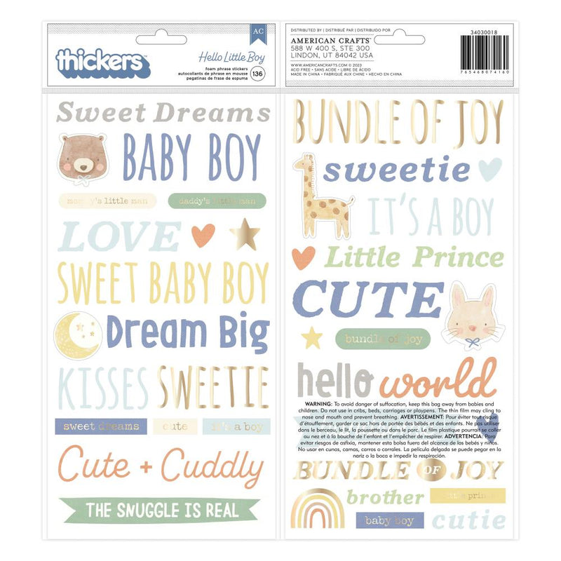 American Crafts - Hello Little Boy - Thickers Stickers - Phrase