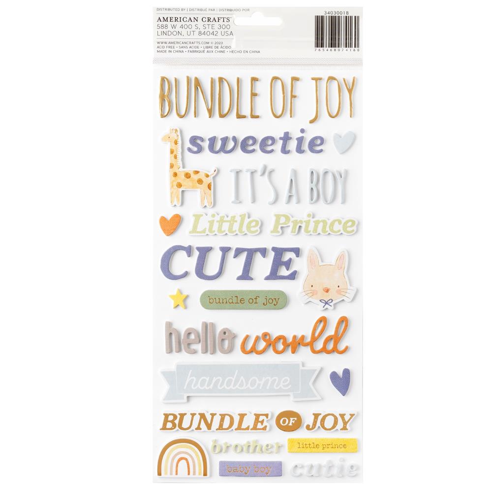 American Crafts - Hello Little Boy - Thickers Stickers - Phrase