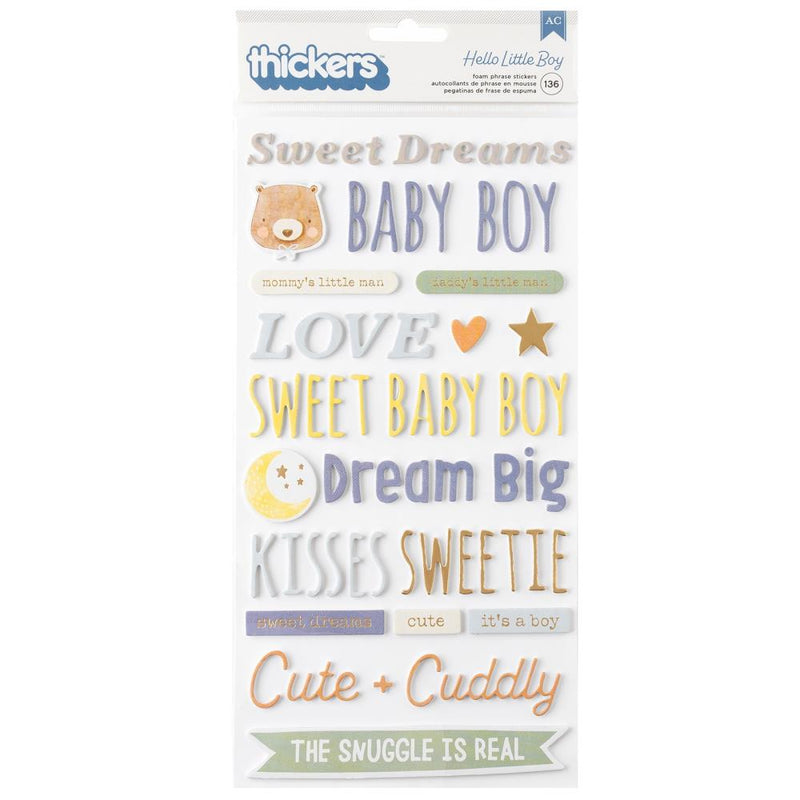 American Crafts - Hello Little Boy - Thickers Stickers - Phrase