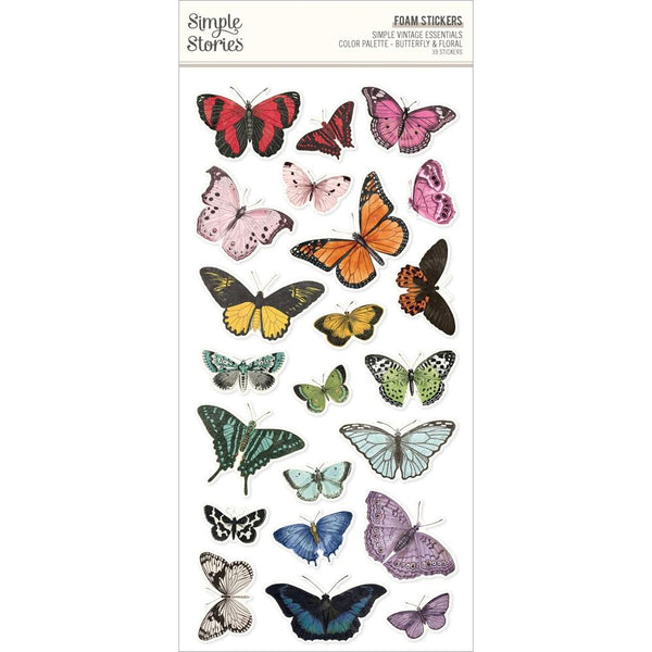 Simple Stories - Simple Vintage Essentials Color Palette - Foam Stickers - Butterfly & Floral