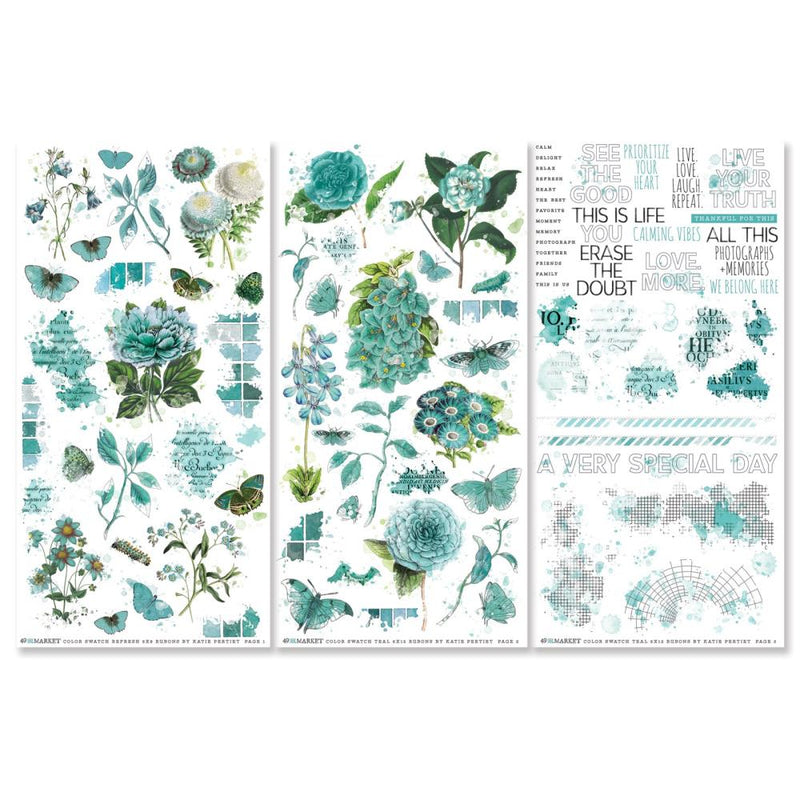 49 And Market - Color Swatch: Teal - Rub-On Transfer Set