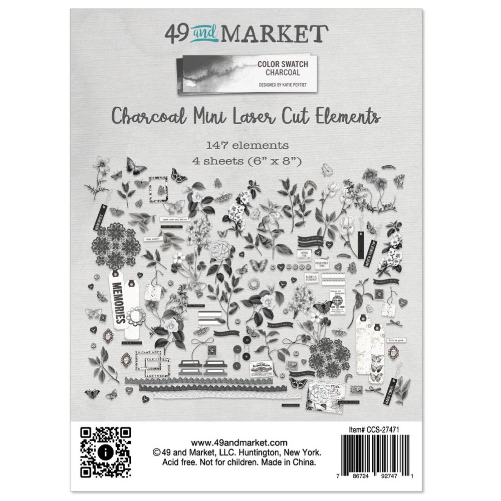 49 And Market - Color Swatch: Charcoal - Mini Laser Cut Outs Elements
