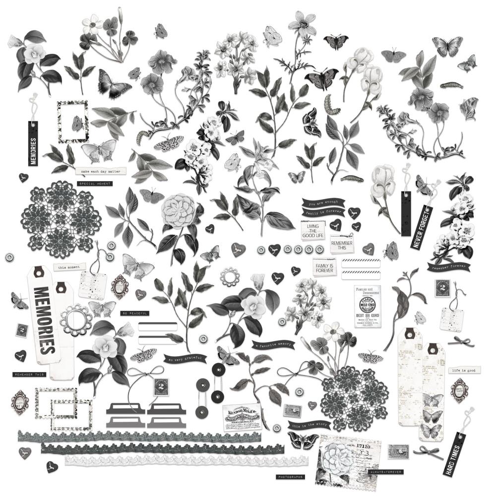 49 And Market - Color Swatch: Charcoal - Mini Laser Cut Outs Elements