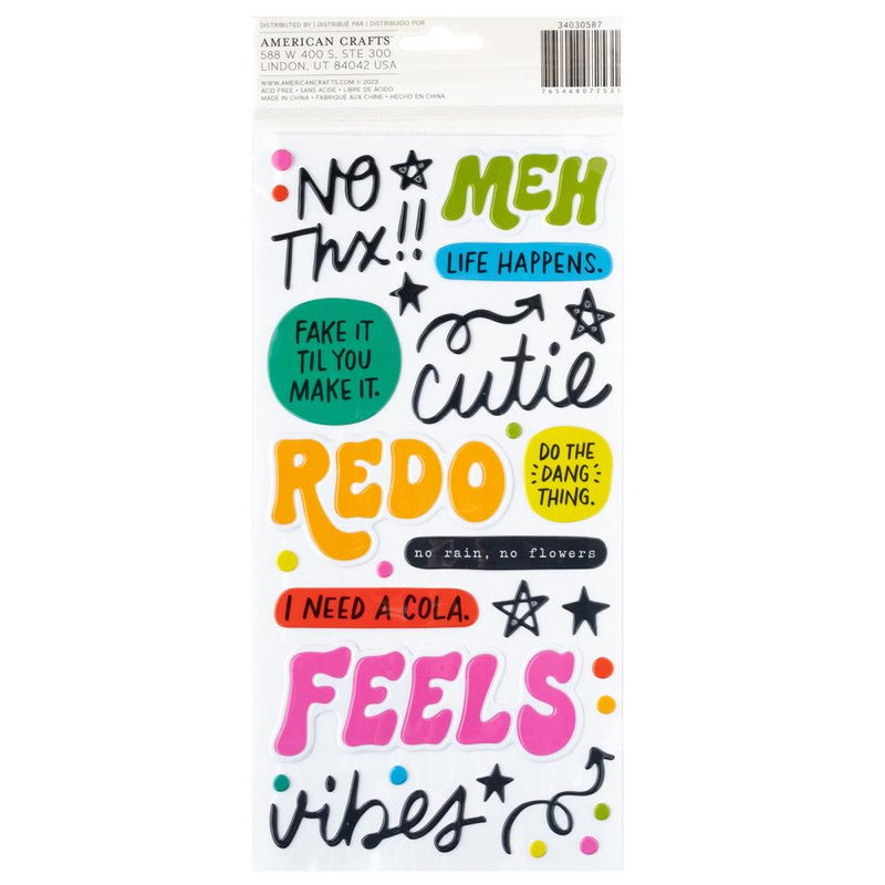 American - Crafts Whatevs - Thickers Stickers - Phrase - Glossy Puffy