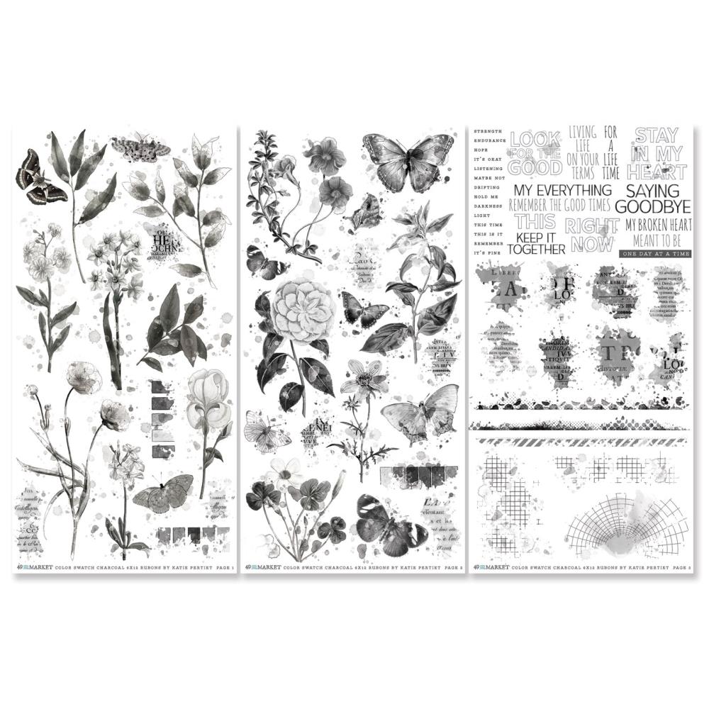 49 And Market - Color Swatch: Charcoal - Rub-On Transfer Set