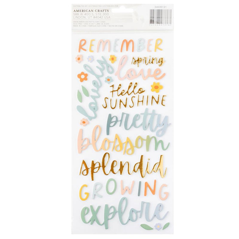 Pebbles - Sunny Bloom - Thickers Stickers - Phrase - Gold Foil Foam